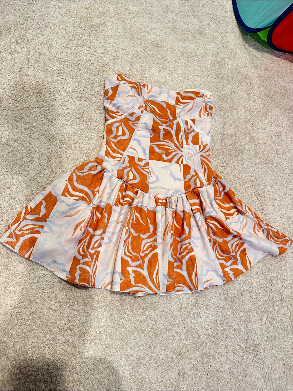 Peppermayo Orange and White Strapless Mini Dress